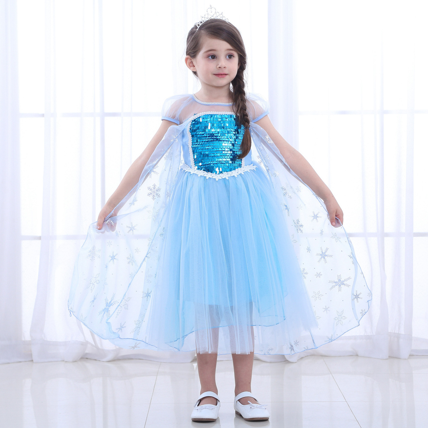 Girls Elsa Princess Elsa Anna Fashion Kids Costume Cosplay Costume Halloween Children Dress With Cape Dress 3-10 Year