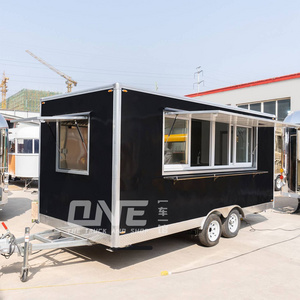 16ft black Food Carts Shop USA standard deep fryer Mobile food Trailer Pizza hot  dog Customized  food truck with full kitchen