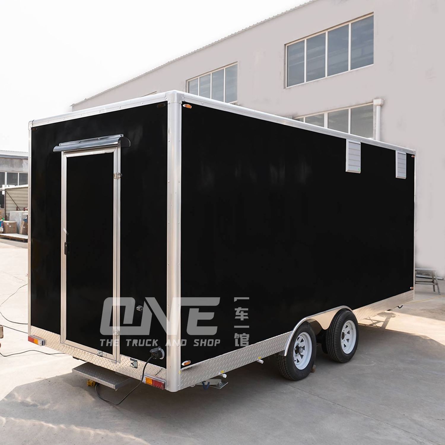 16ft black Food Carts Shop USA standard deep fryer Mobile food Trailer Pizza hot  dog Customized  food truck with full kitchen