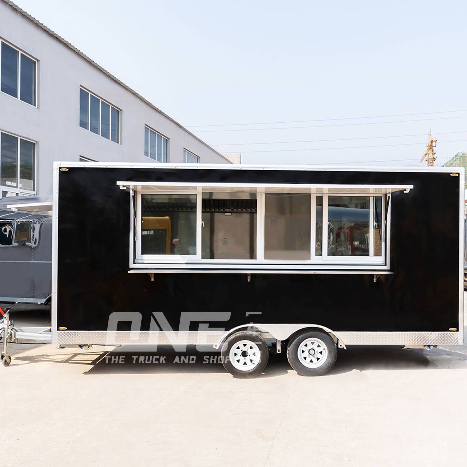 16ft black Food Carts Shop USA standard deep fryer Mobile food Trailer Pizza hot  dog Customized  food truck with full kitchen