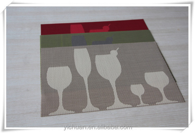 Jacquard rectangle clear plastic cup placemat woven vinyl table pvc placemats plate mat