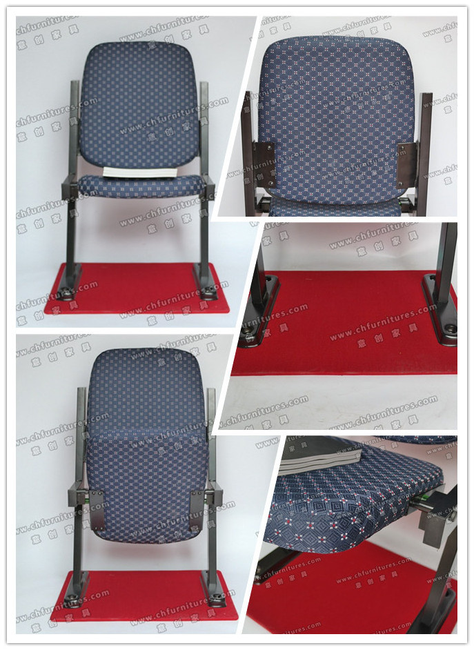 Wholesale blue fabric padded linkable metal theater auditorium seats,armless folding stadium chair