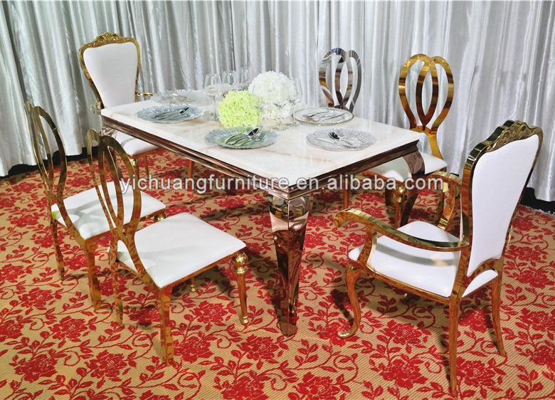 Tent Wedding Tables White Glass Stainless Steel Party Gold Banquet Dining Table