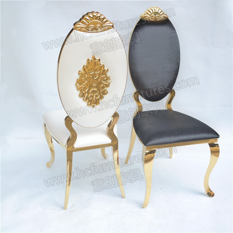 Metal gold stainless steel black velvet oval back banquet dining chair