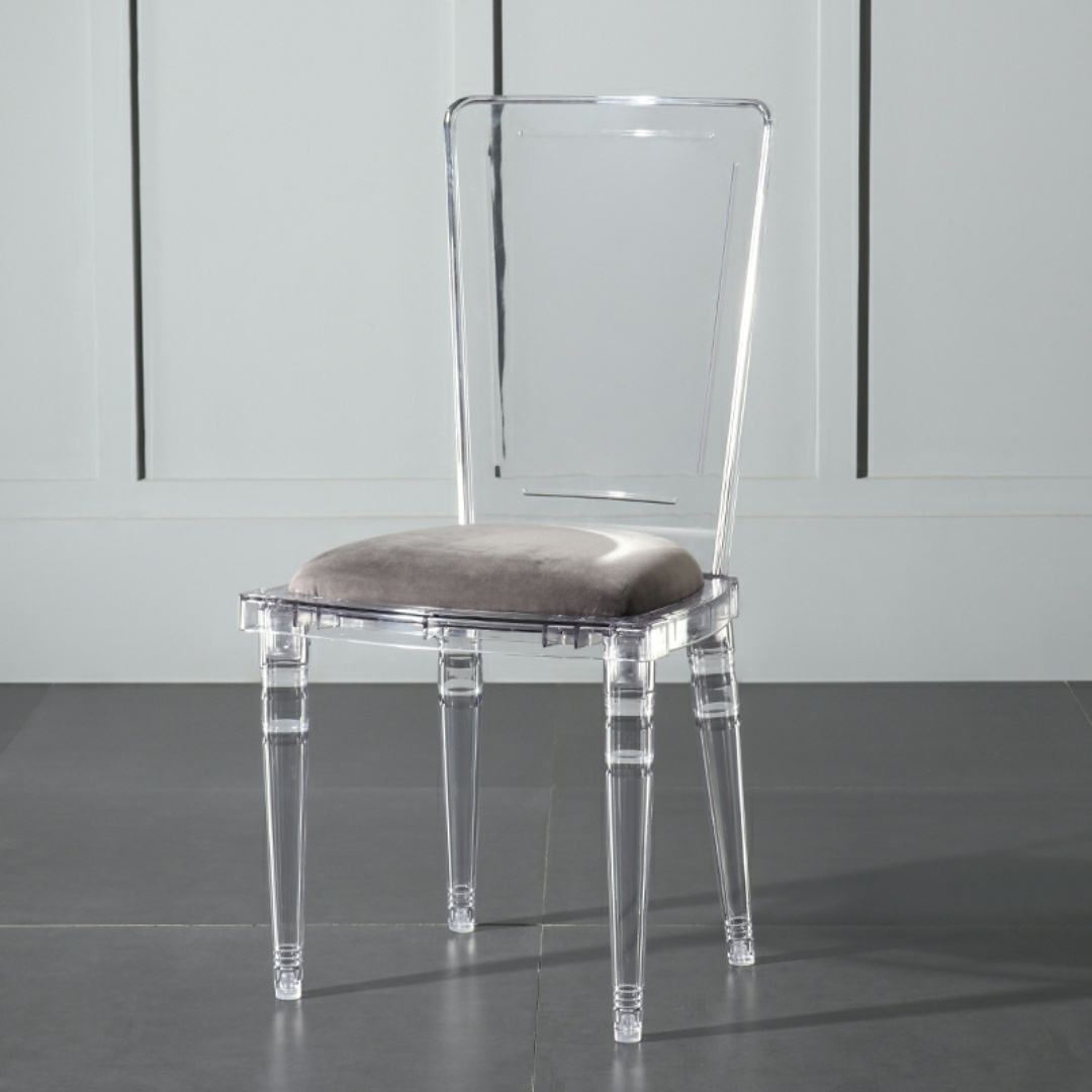 High quality banquet dining chairs event wedding crystal clear transparent acrylic chair with cushion