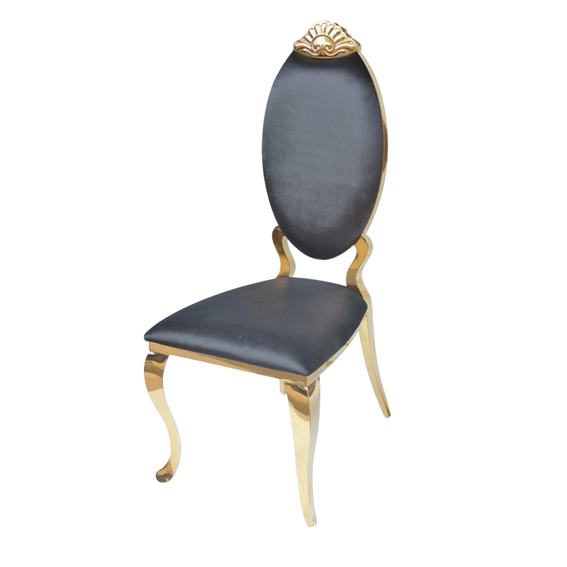 Metal gold stainless steel black velvet oval back banquet dining chair