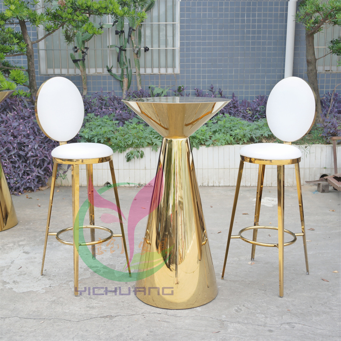 Stainless steel  gold cocktail bar table and bar chair