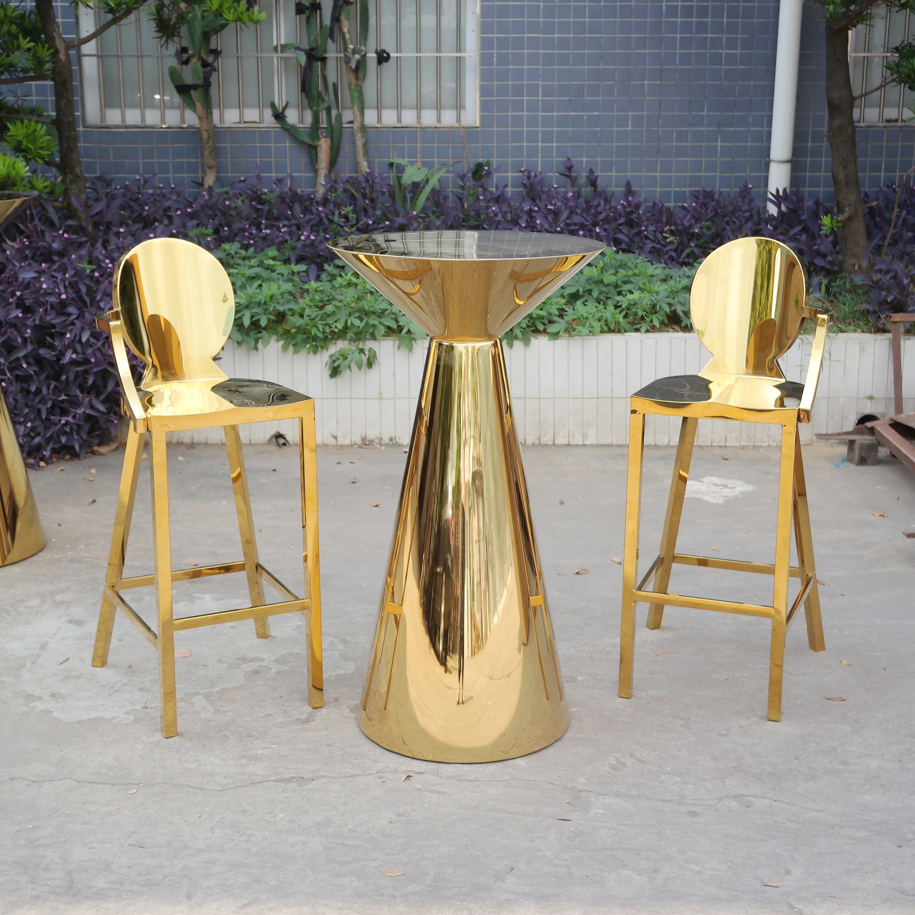 Stainless steel  gold cocktail bar table and bar chair