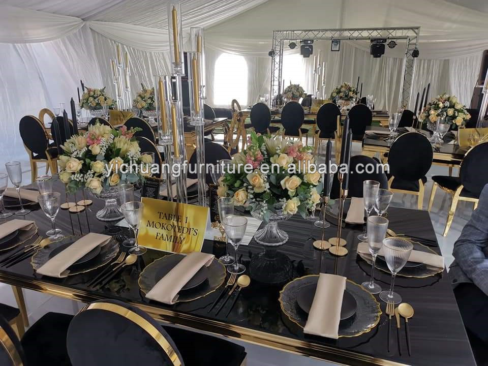 Tent Wedding Tables White Glass Stainless Steel Party Gold Banquet Dining Table