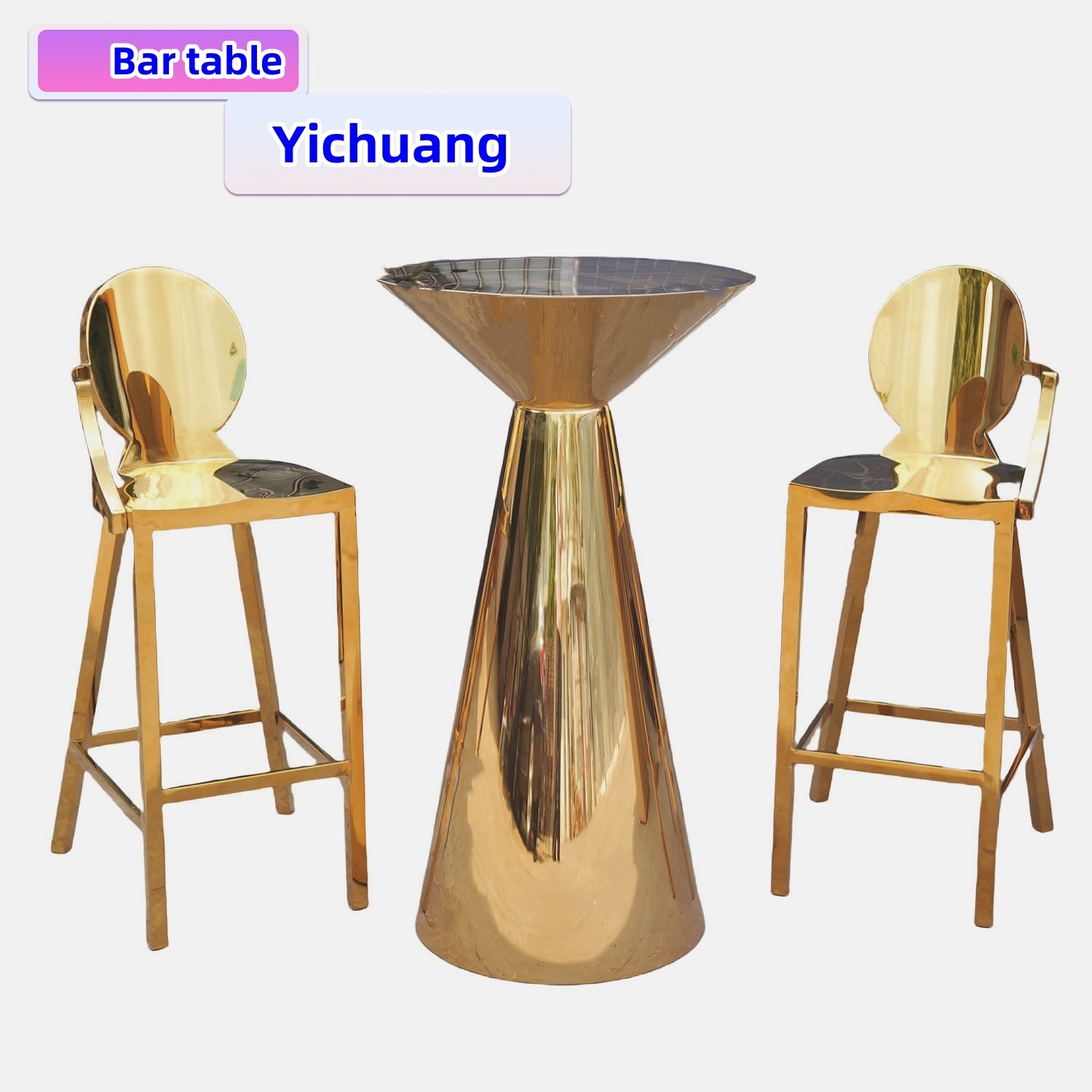 Stainless steel  gold cocktail bar table and bar chair