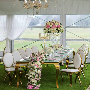 Tent Wedding Tables White Glass Stainless Steel Party Gold Banquet Dining Table