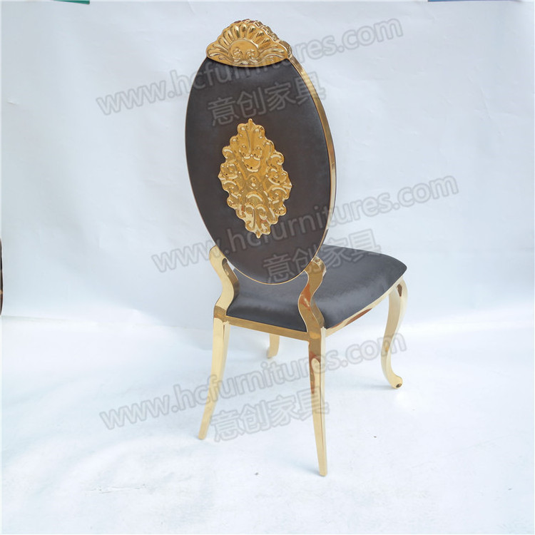 Metal gold stainless steel black velvet oval back banquet dining chair