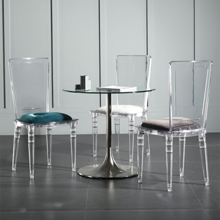 High quality banquet dining chairs event wedding crystal clear transparent acrylic chair with cushion