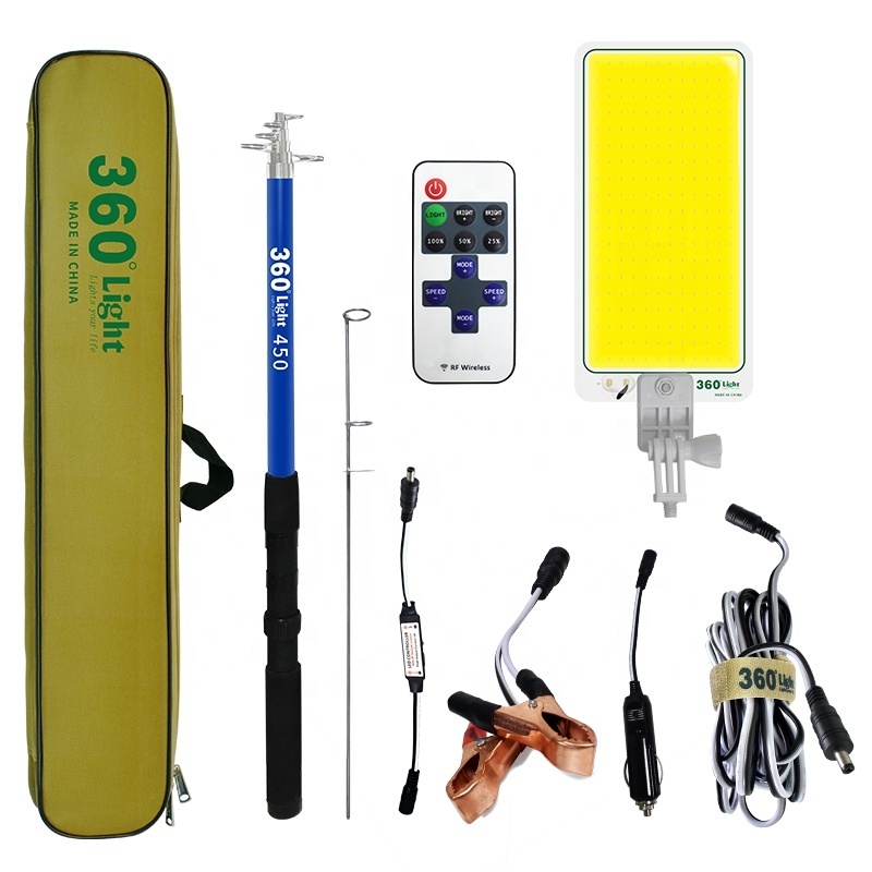 Factory Direct Outdoor Essentials Remote Control Adjustable Lighting Telescopic Fishing Rod Portable Camping Led Light