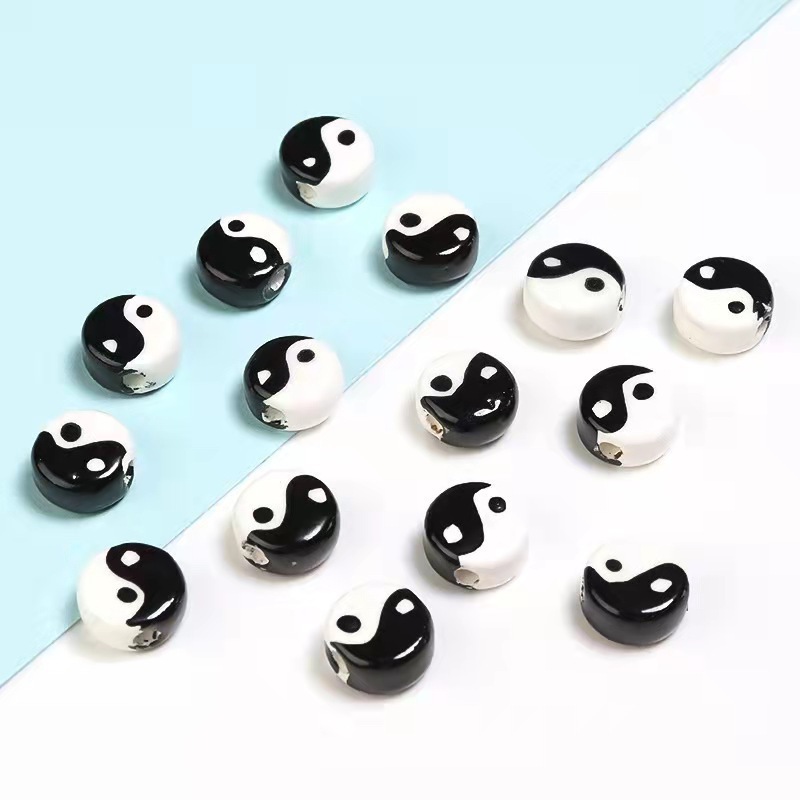 Hand painted ceramic beads round eight-diagram-shaped appetizer polymer clay slice spacer beads DIY handmade beaded