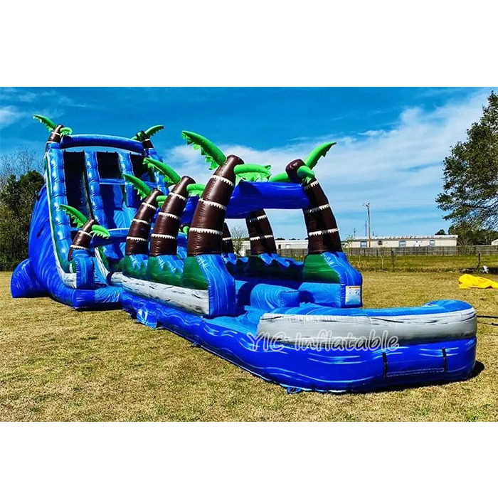 Popular Outdoor Giant Inflatable 2 in 1 Palm tree Slip N Slide Water Park With Swimming  Pool For  Summer Rental