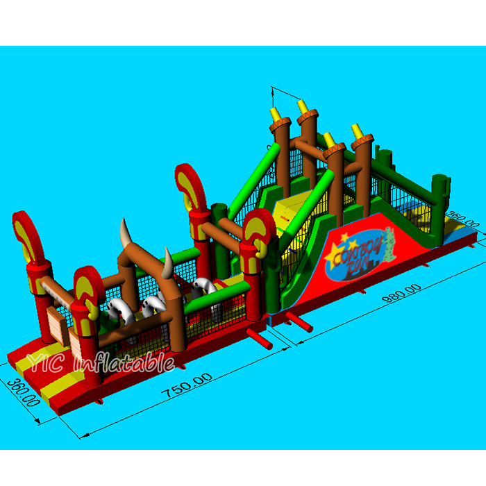 Cowboy Run Wild West Inflatable Combo Obstacles Fun Party Rentals Large Blow Up Obstacle Course for Team Event