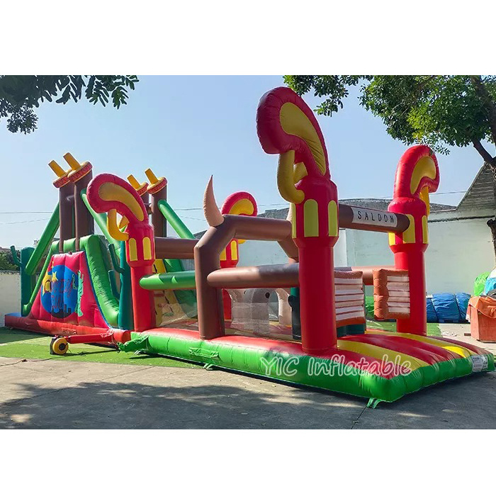 Cowboy Run Wild West Inflatable Combo Obstacles Fun Party Rentals Large Blow Up Obstacle Course for Team Event