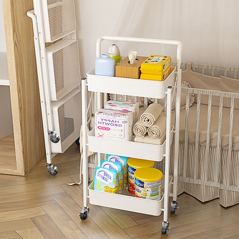 Free installation folding shelves kitchen storage rack portable mobile cart