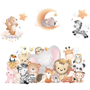 Animal wall decals for sticking - Children's Bedroom Watercolor Jungle Wall Decals - Baby Bedroom Wall Decorations