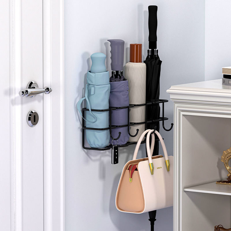 Wall-mounted umbrella storage rack for home doorway entryway