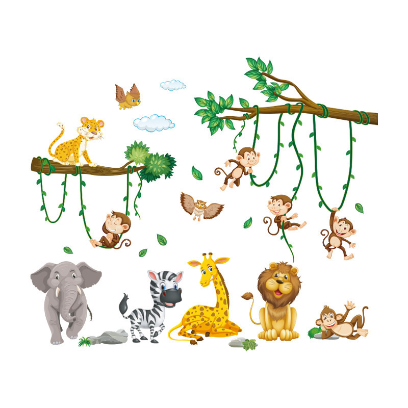 Cartoon Animals Early Learning Children's Room Self-Adhesive Wallpaper Stickers