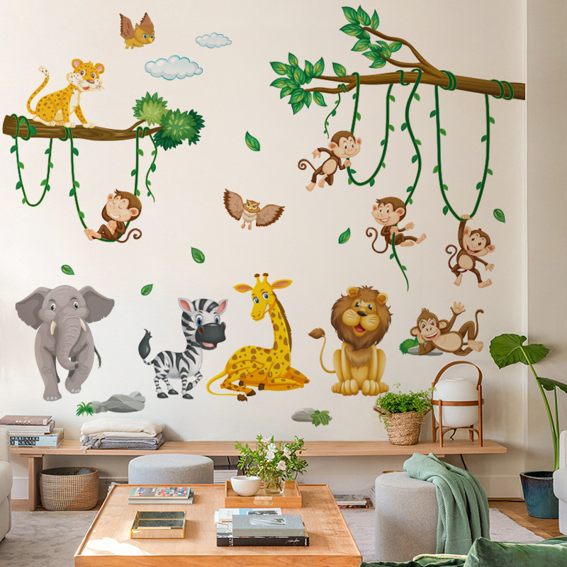 Cartoon Animals Early Learning Children's Room Self-Adhesive Wallpaper Stickers