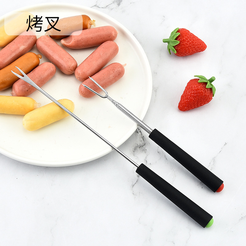 Stainless steel telescopic plastic handle fondue fork for chocolate fountain cheese fondue roast marshmallows