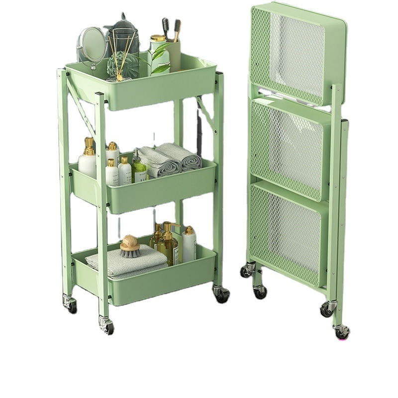 Free installation folding shelves kitchen storage rack portable mobile cart