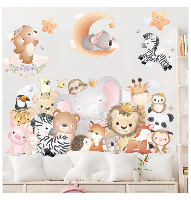 Animal wall decals for sticking - Children's Bedroom Watercolor Jungle Wall Decals - Baby Bedroom Wall Decorations