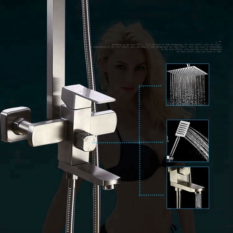 UPC high quality square shower column bathroom outdoor shower set hotel stainless steel hot and cold water mixer shower