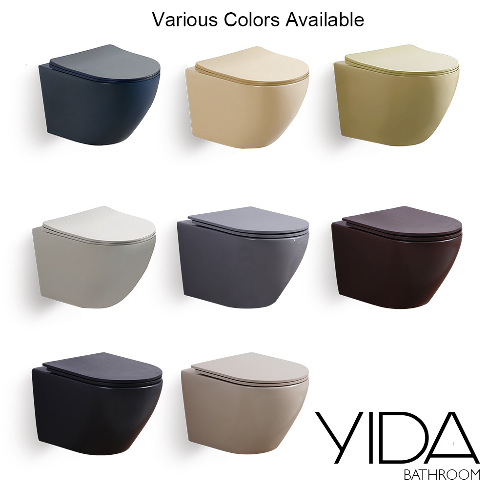 Ceramic Wall Hung Rimless Toilet from YIDA Matt Green/Blcck/Gray /Blue/Yellow/Brown