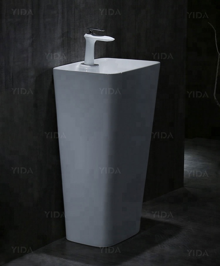 Natural stone vessel pedestal basin freestanding acrylic resin marble bathroom lavamano sink