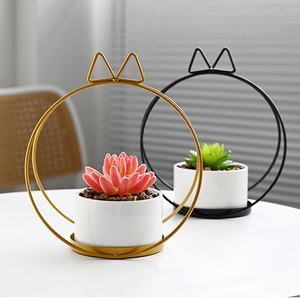 Hot Sales Mini Ceramic Succulent Flower Pots with Metal Stand Birthday Gifts for Women Pack of Kits for Plant Lovers