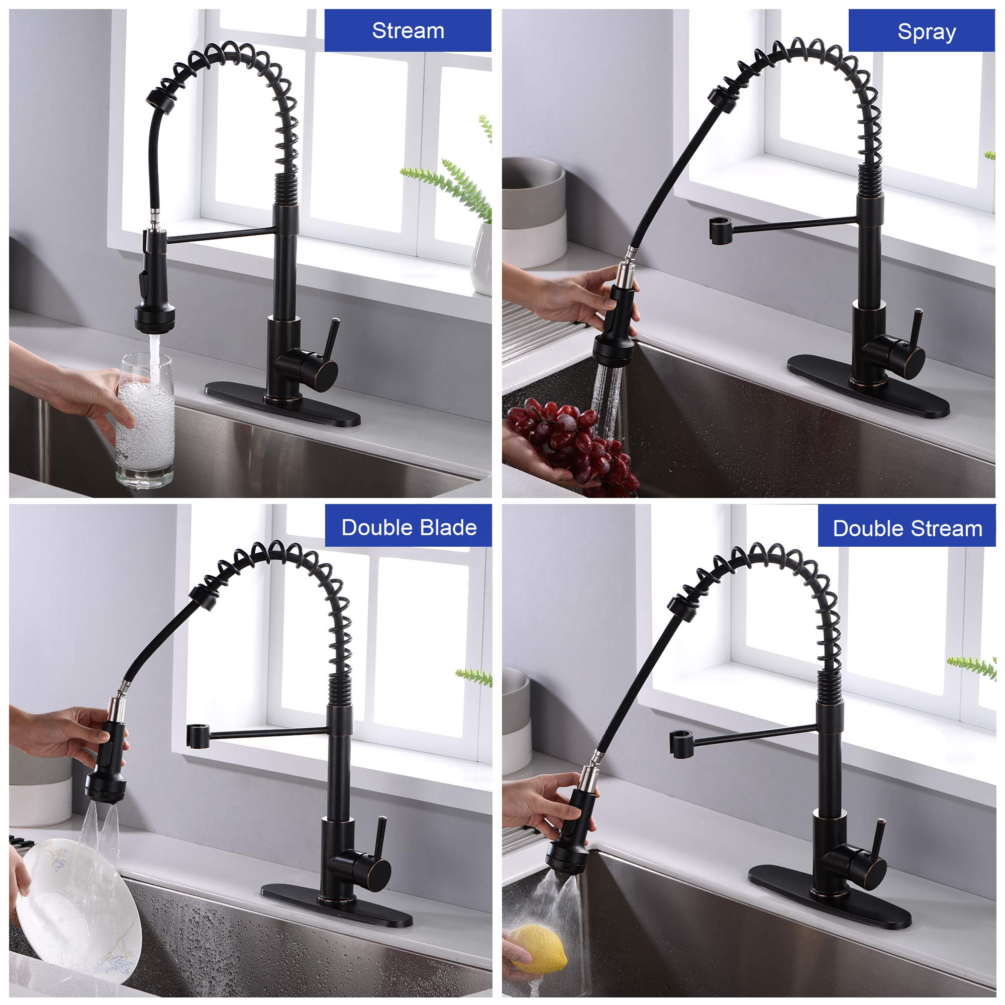 Pull-Down Kitchen Faucet Spray Head Replacement with 4-Function, Kitchen Faucet Sprayer Nozzle Tap Sprayer