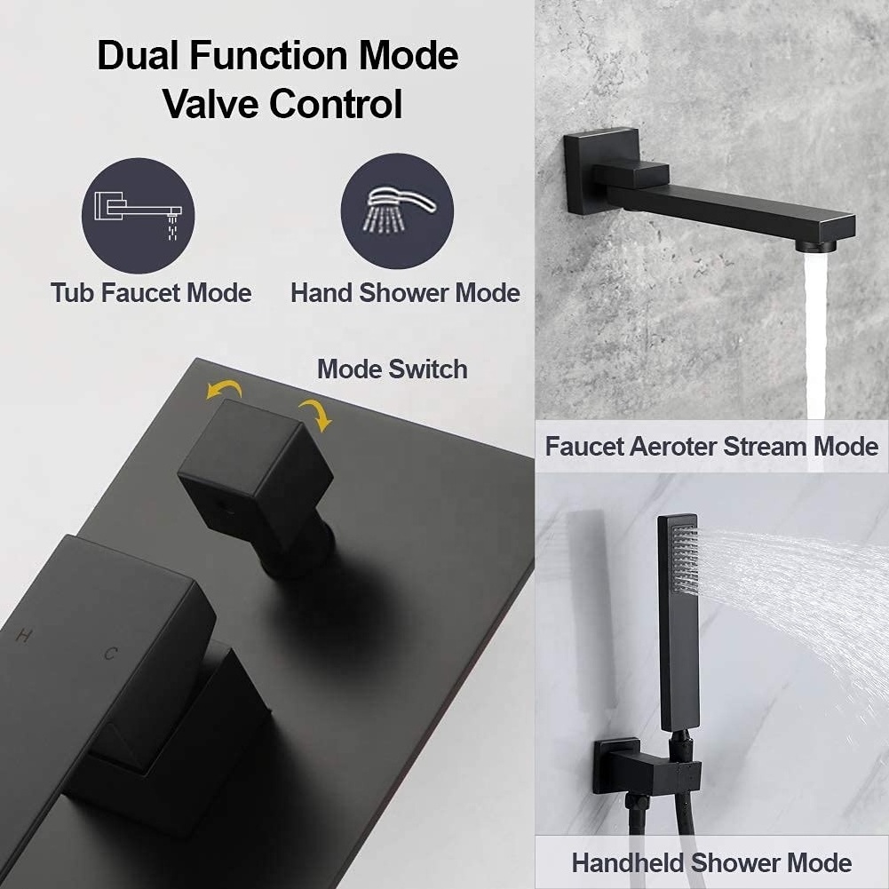 Wall Mounted Bathtub Faucet with Hand Shower Matte Black, Wall Mount Tub Filler Faucet Solid Brass