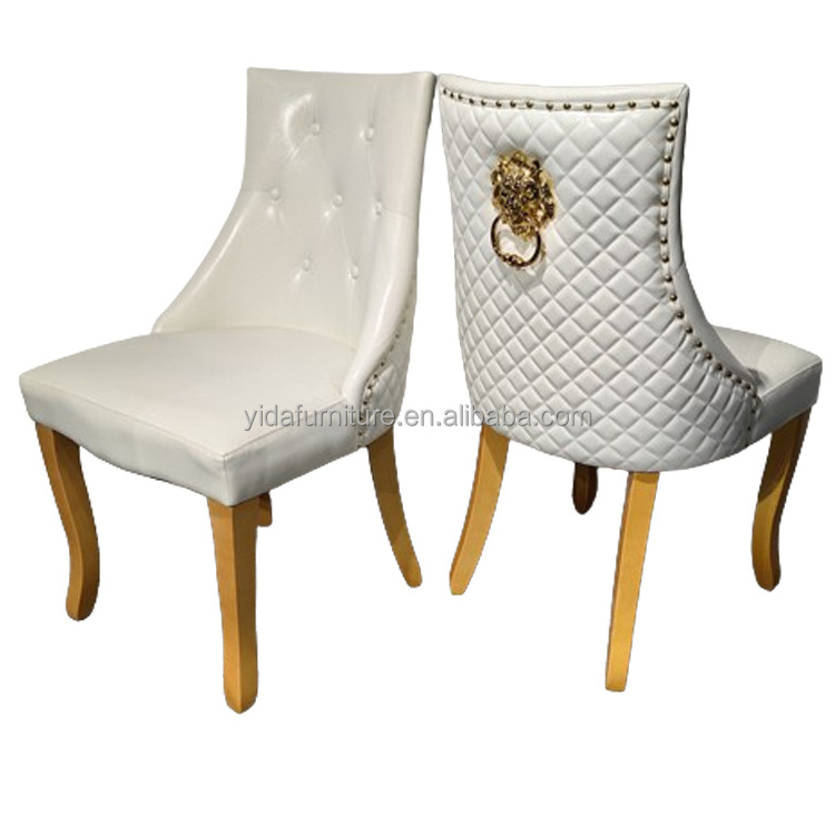 Customized Button Tufted Velvet Lion Knocker Back Modern Luxury Design Stainless Steel Legs Dining  Chairs