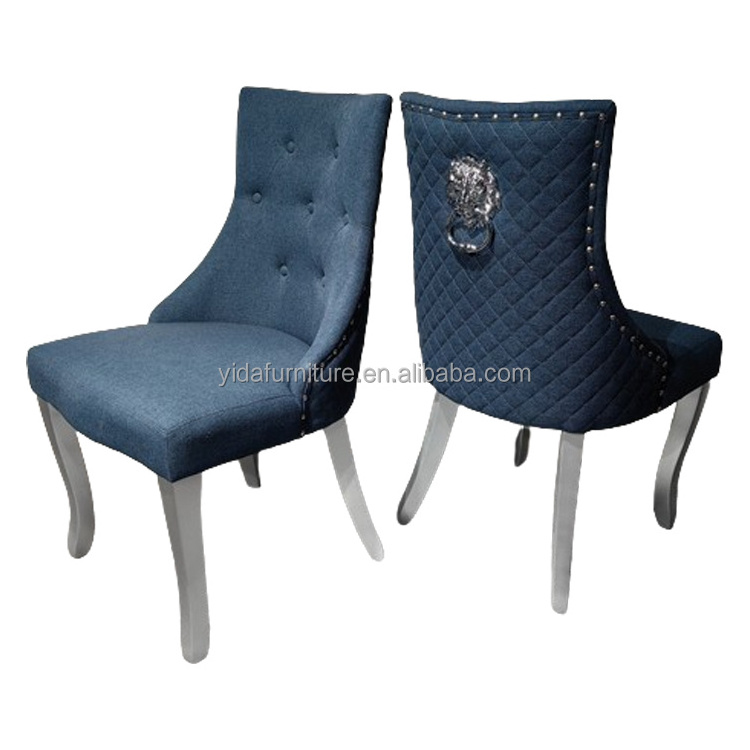 Customized Button Tufted Velvet Lion Knocker Back Modern Luxury Design Stainless Steel Legs Dining  Chairs