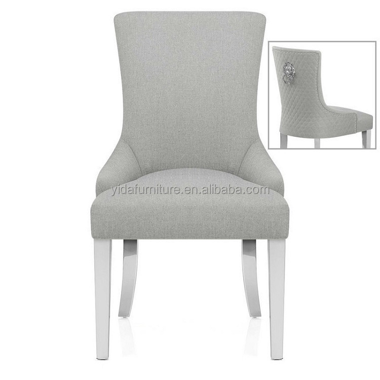 Customized Button Tufted Velvet Lion Knocker Back Modern Luxury Design Stainless Steel Legs Dining  Chairs