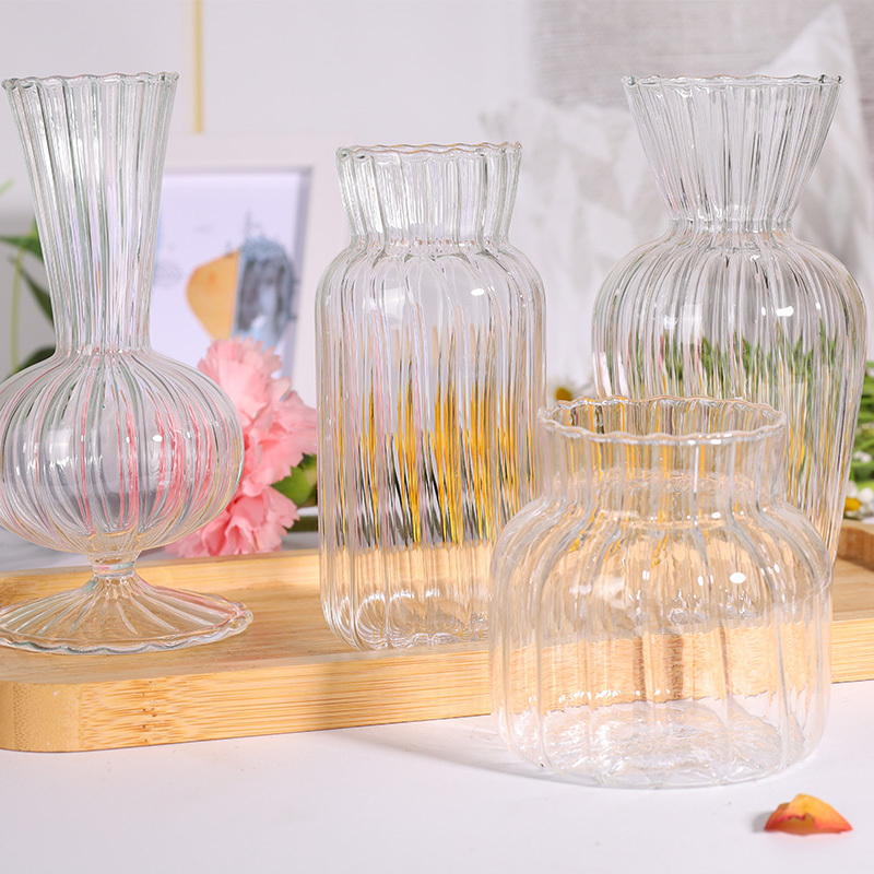 Good price tabletop transparent glass vase clear cylinder stripe glass vase