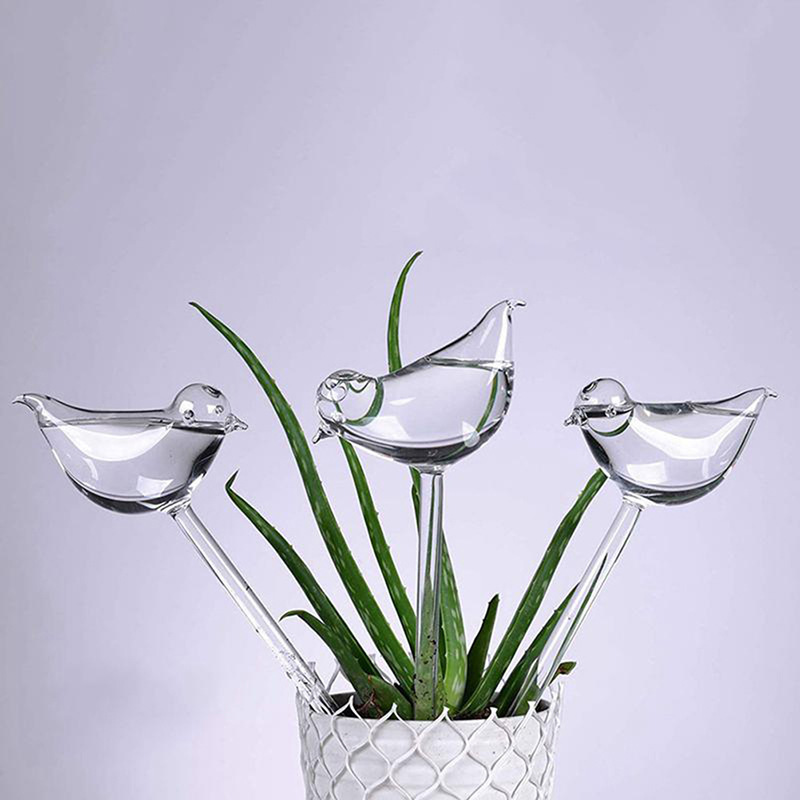 Bird shape plant watering globes automatic plant waterer hand blown clear glass self watering bulbs for indoor plant