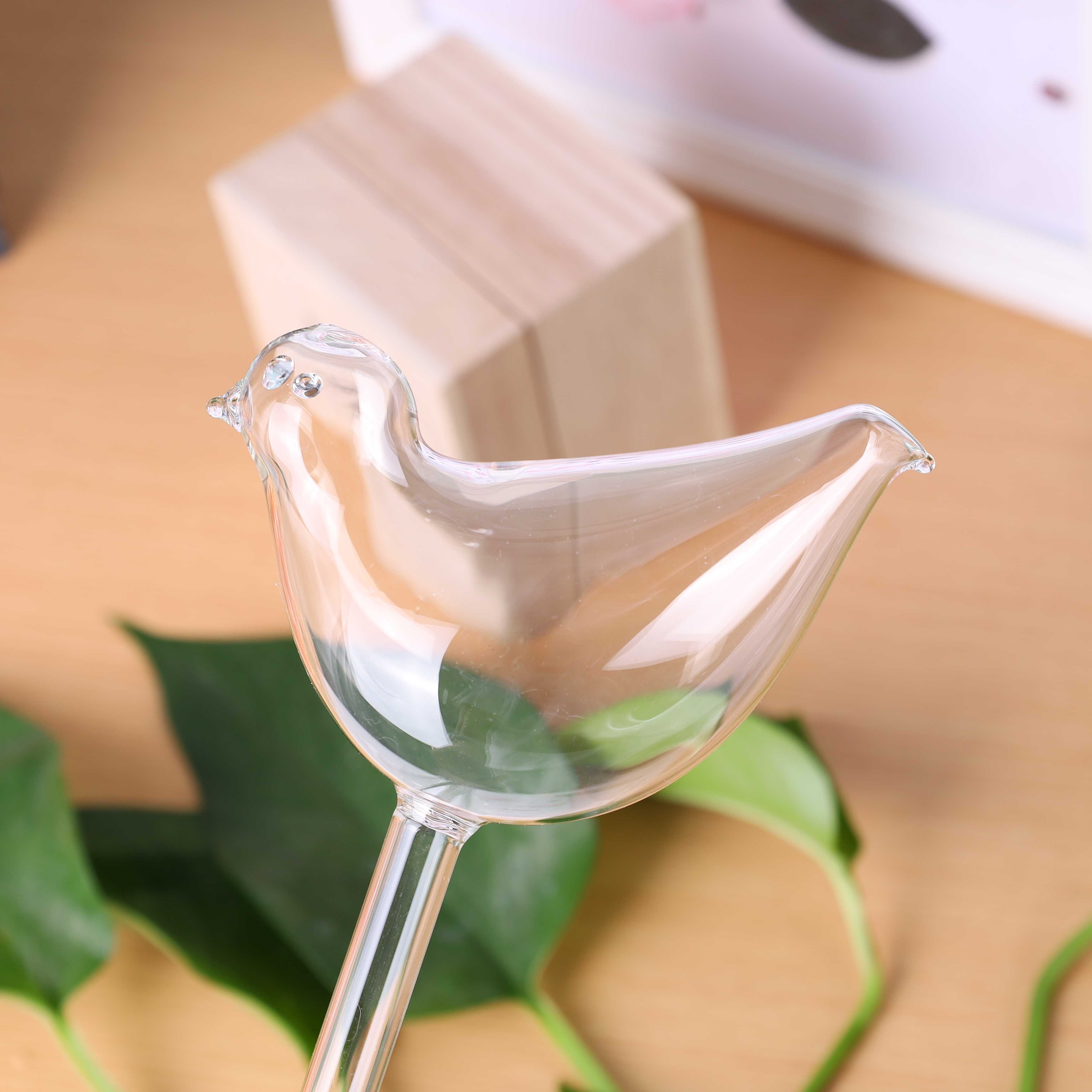 Bird shape plant watering globes automatic plant waterer hand blown clear glass self watering bulbs for indoor plant