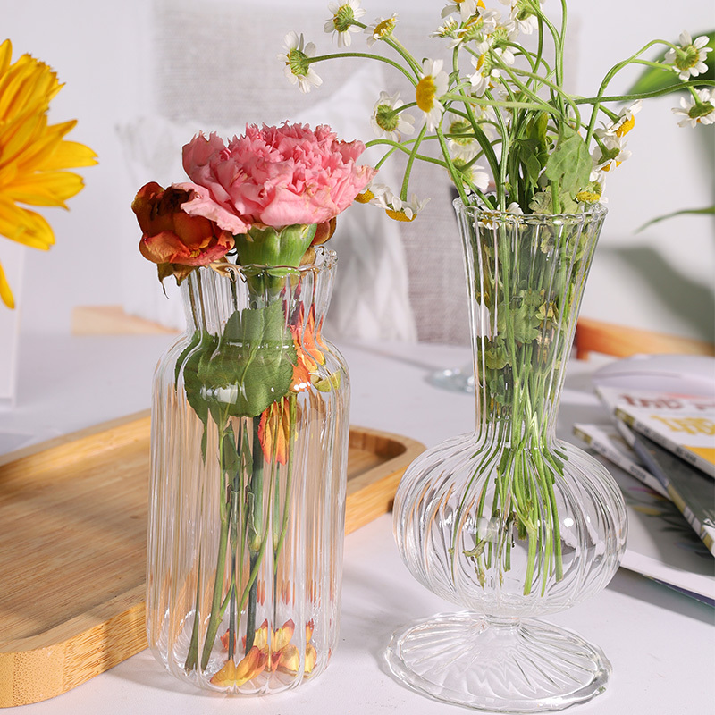 Good price tabletop transparent glass vase clear cylinder stripe glass vase