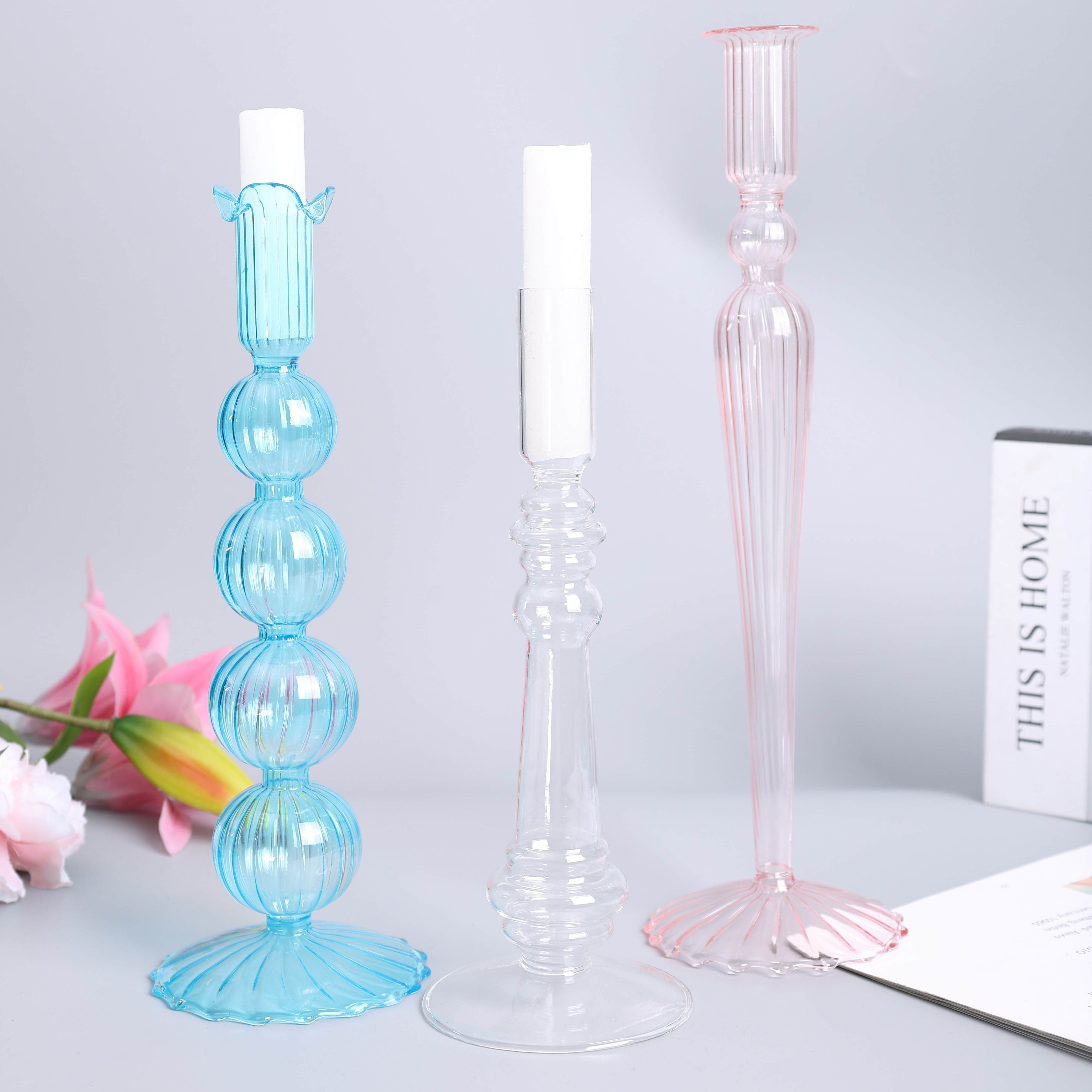 Newest Cheap Nordic Geometric Candle Stick Holder Long Stem Glass Candle Holders