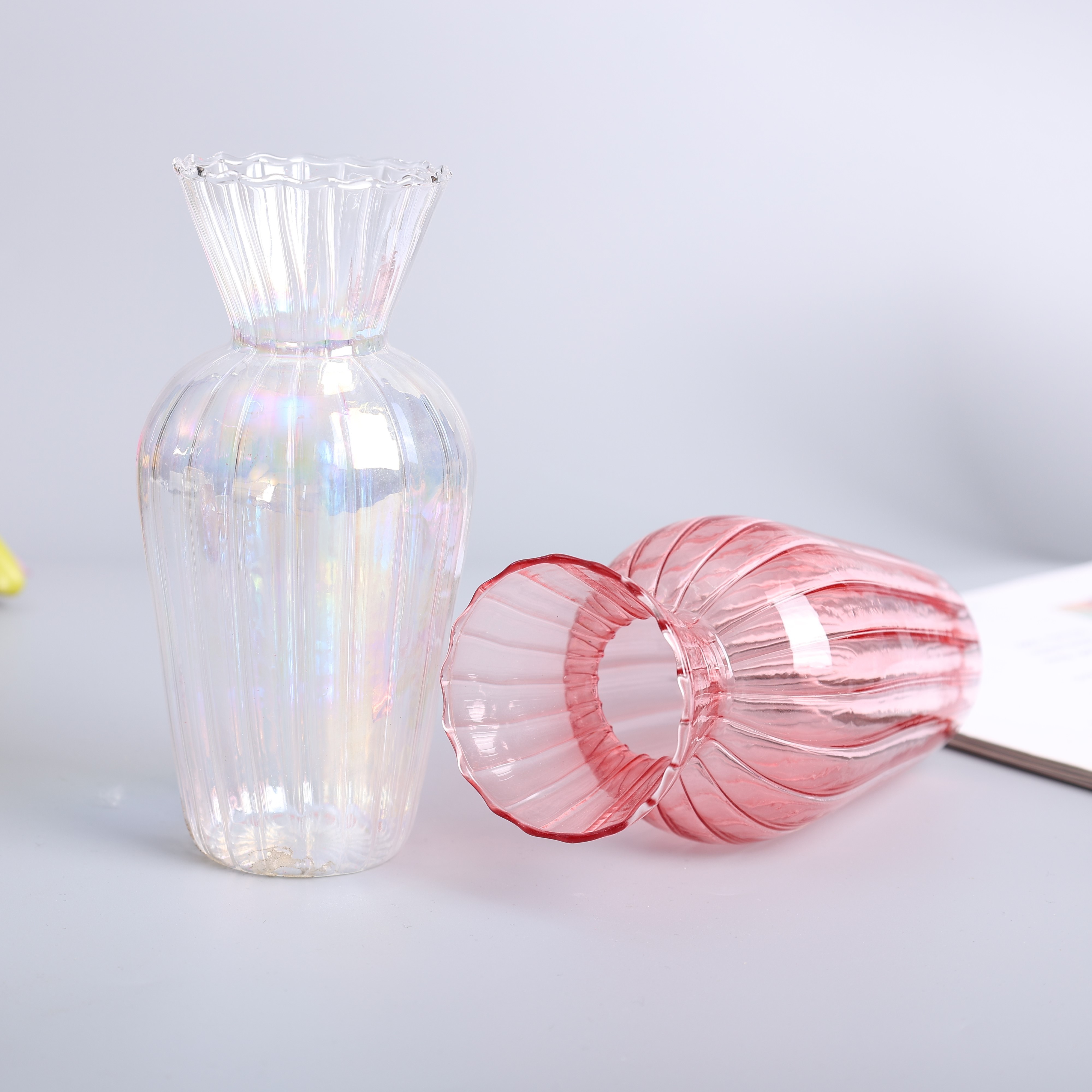 Most Popular mini clear glass vases for Home decoration pink flower vases