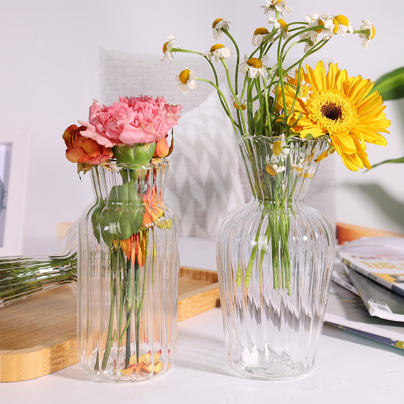 Good price tabletop transparent glass vase clear cylinder stripe glass vase