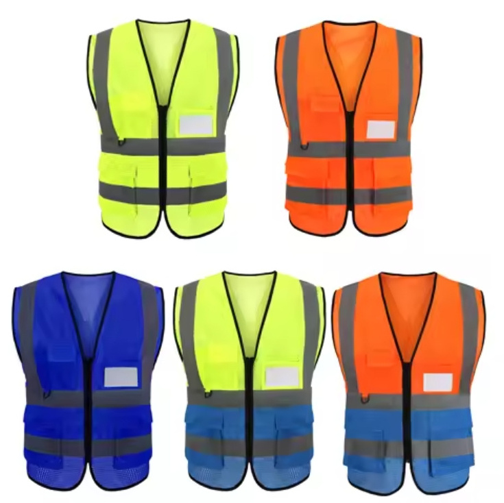 High Visibility Blue Reflective Security Work Vest with Multiple Pockets Customizable Logo