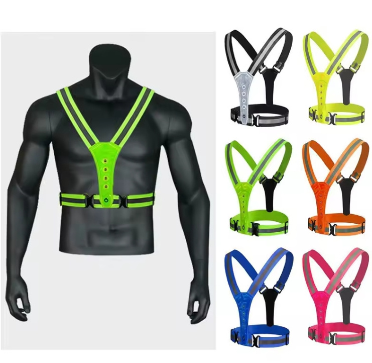 Unisex Adjustable Led Safety Reflective Vest for Night Work Traffic Security Running Cycling with Elastic Strip