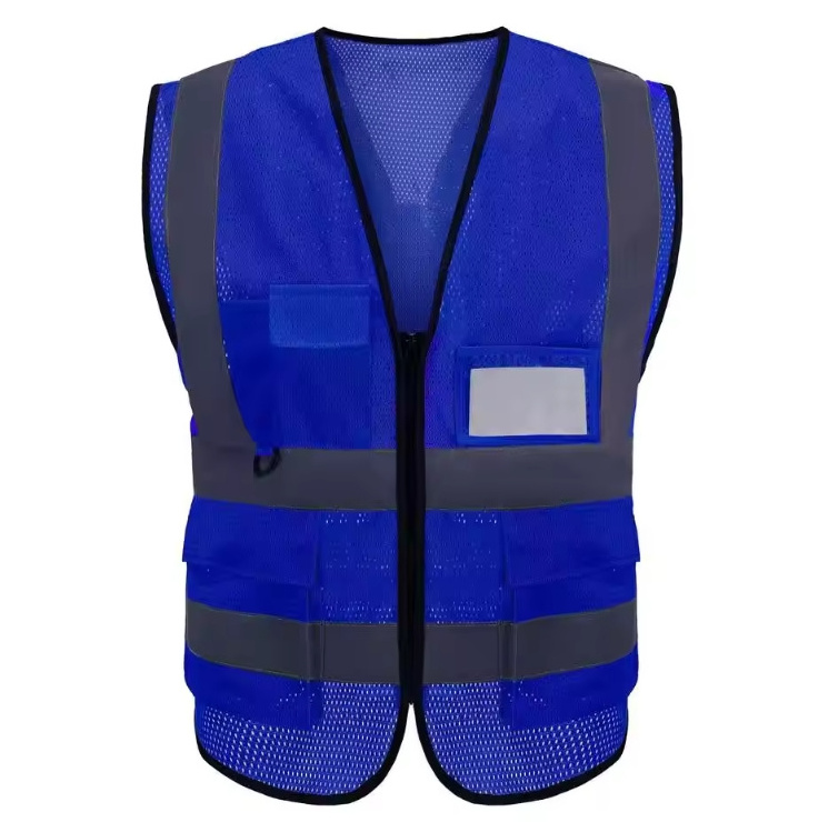 High Visibility Blue Reflective Security Work Vest with Multiple Pockets Customizable Logo