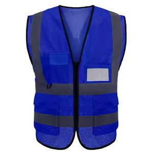 High Visibility Blue Reflective Security Work Vest with Multiple Pockets Customizable Logo